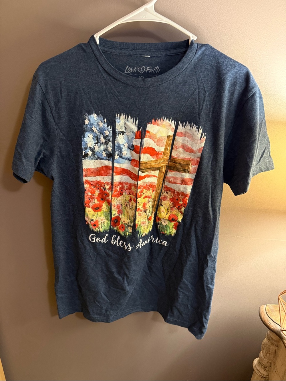Women’s Navy 'God Bless America' Flag & Cross Tee